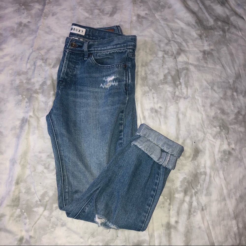 Roxy Boyfriend Fit Button Fly Distressed Jeans